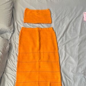 Orange Midi Pencil Skirt Set for Casual Nights